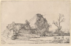 Häuser und Bauerngebäude mit einem zeichnenden Mann von Rembrandt van Rijn