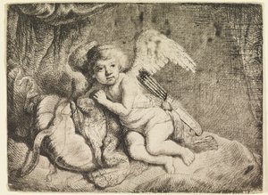 Ruhender Amor, nach einem ehemals Rembrandt zugeschriebenen Gemälde von Rembrandt van Rijn