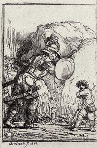 David und Goliath. Illustration für Piedra gloriosa von Menasseh ben Israel