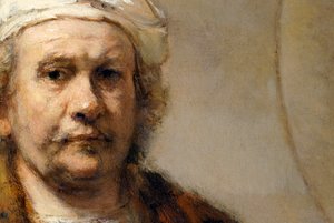 Detail eines Selbstporträts des niederländischen Malers Rembrandt van Rijn, ca. 1665