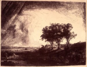 Die Landschaft mit den drei Bäumen von Rembrandt van Rijn