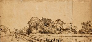 Bauerngebäude neben einer Straße von Rembrandt van Rijn