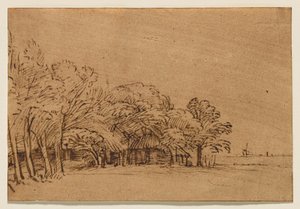 Bauernhof unter Bäumen von Rembrandt van Rijn