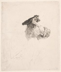 Alter Mann, der mit der Hand die Augen beschattet von Rembrandt van Rijn