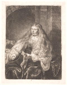 Mädchen mit Haaren, die auf ihre Schultern fallen (die "große jüdische Braut") von Rembrandt van Rijn