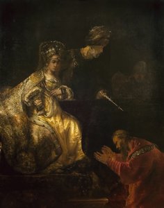 Haman bittet Esther um Gnade