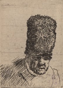 Kopf eines alten Mannes mit hoher Pelzmütze von Rembrandt van Rijn
