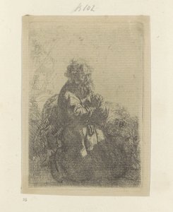 Hieronymus kniend im Gebet, den Blick nach unten gerichtet