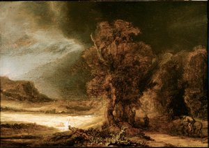 Landschaft beim barmherzigen Samariter von Rembrandt van Rijn