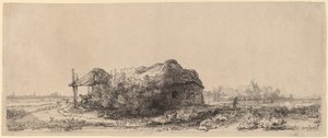Landschaft mit einem Cottage und Heuscheune: Querformat von Rembrandt van Rijn