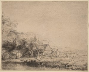 Landschaft mit einer Kuh von Rembrandt van Rijn