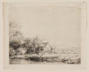 Landschaft mit einer trinkenden Kuh von Rembrandt van Rijn