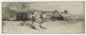 Landschaft mit einem Bauernhaus und dem Haus mit dem Turm von Rembrandt van Rijn