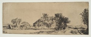 Landschaft mit einem Bauernhaus entlang einer Straße neben einem Kanal, ca. 1652 von Rembrandt van Rijn