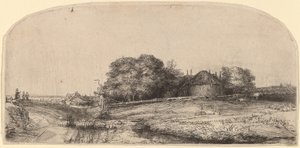 Landschaft mit Heuscheune und Schafherde von Rembrandt van Rijn