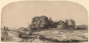 Landschaft mit einer Heuscheune und einer Schafherde von Rembrandt van Rijn