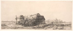 Landschaft mit einem Cottage und Heuscheune: Querformat