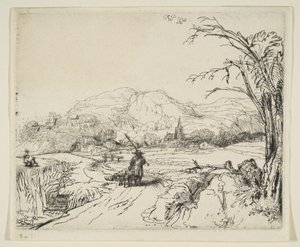 Landschaft mit einem Hirten und einem Hund, ca. 1653 von Rembrandt van Rijn