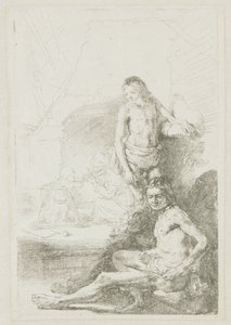 Männlicher Akt, sitzend und stehend von Rembrandt van Rijn