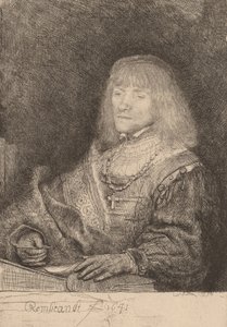 Mann an einem Schreibtisch mit Kreuz und Kette, 1641 von Rembrandt van Rijn