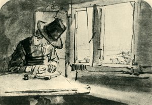 Mann, der am Fenster zeichnet, Mitte des 17. Jahrhunderts, 1943 von Rembrandt van Rijn