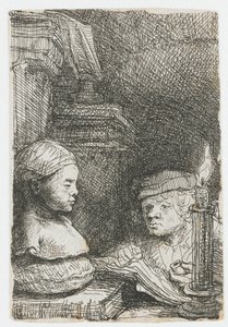 Mann, der von einem Gipsabdruck zeichnet von Rembrandt van Rijn