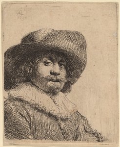 Mann mit breitkrempigem Hut von Rembrandt van Rijn