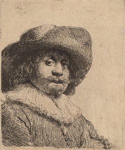 Mann mit breitkrempigem Hut, möglicherweise 1638 von Rembrandt van Rijn