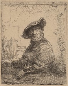 Mann in einem Laubengang von Rembrandt van Rijn