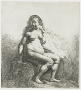 Nackte Frau auf einem Hügel von Rembrandt van Rijn