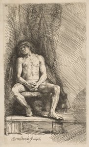 Nackter Mann vor einem Vorhang sitzend, 1646