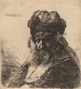Alter bärtiger Mann mit geschlossenen Augen in einer hohen Pelzmütze, ca. 1635 von Rembrandt van Rijn