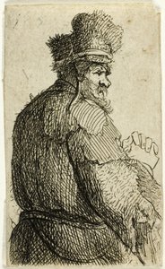 Alter Mann von hinten gesehen, Profil rechts: Halbfigur