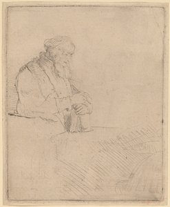 Alter Mann in Meditation, auf ein Buch gelehnt von Rembrandt van Rijn