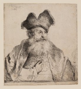 Alter Mann mit geteilter Pelzmütze von Rembrandt van Rijn
