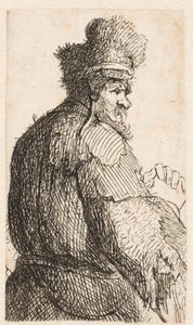 Alter Mann von hinten gesehen: Profil nach rechts: Halbfigur