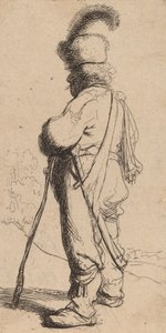 Pole, der sich auf einen Stock stützt von Rembrandt van Rijn