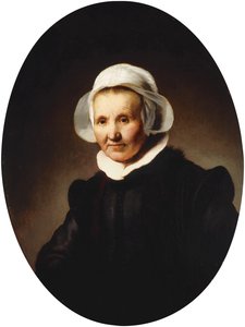 Porträt einer Dame, 62 Jahre alt, vielleicht Aeltje Pietersdr. Uylenburgh, Ehefrau von Johannes Cornelisz. Sylvius, Halbfigur in schwarzem Kostüm, 1632 von Rembrandt van Rijn