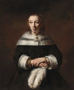 Porträt einer Dame mit einem Straußenfederfächer von Rembrandt van Rijn