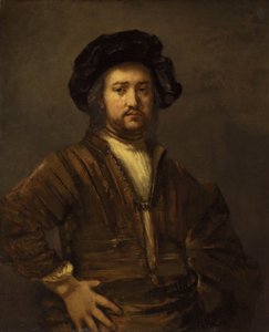 Porträt eines Mannes mit in die Hüften gestemmten Armen von Rembrandt van Rijn