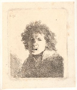 Rembrandt ohne Kopfbedeckung und mit offenem Mund, als ob er schreit: Büste