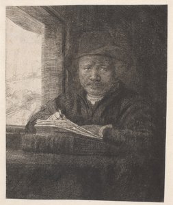 Rembrandt zeichnet am Fenster von Rembrandt van Rijn