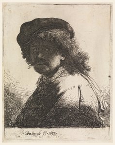 Rembrandt mit Mütze und Schal von Rembrandt van Rijn