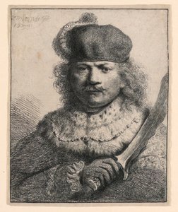 Rembrandt mit erhobenem Säbel von Rembrandt van Rijn