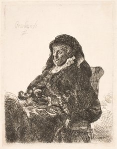 Rembrandts Mutter in Witwenkleid und schwarzen Handschuhen von Rembrandt van Rijn