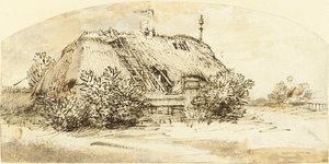 Verfallenes strohgedecktes Häuschen überwuchert mit Büschen von Rembrandt van Rijn