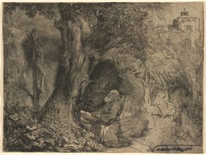 Heiliger Franziskus betet unter einem Baum von Rembrandt van Rijn