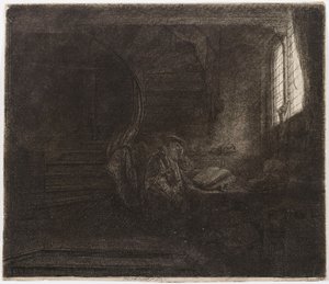 Heiliger Hieronymus in einer dunklen Kammer
