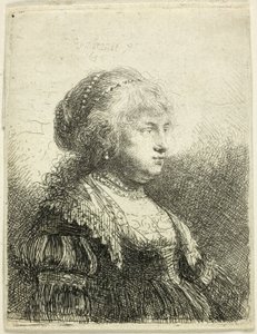 Saskia mit Perlen im Haar von Rembrandt van Rijn