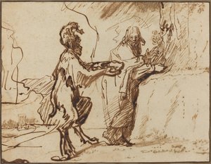 Satan versucht Christus, Steine in Brot zu verwandeln von Rembrandt van Rijn